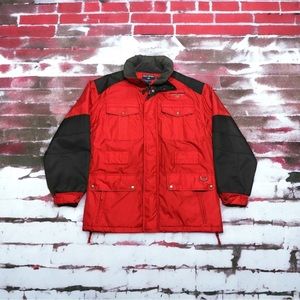 Vintage 90s Mens Polo Sport Ralph Lauren Nylon Ski Tech Jacket Red Black Size XL